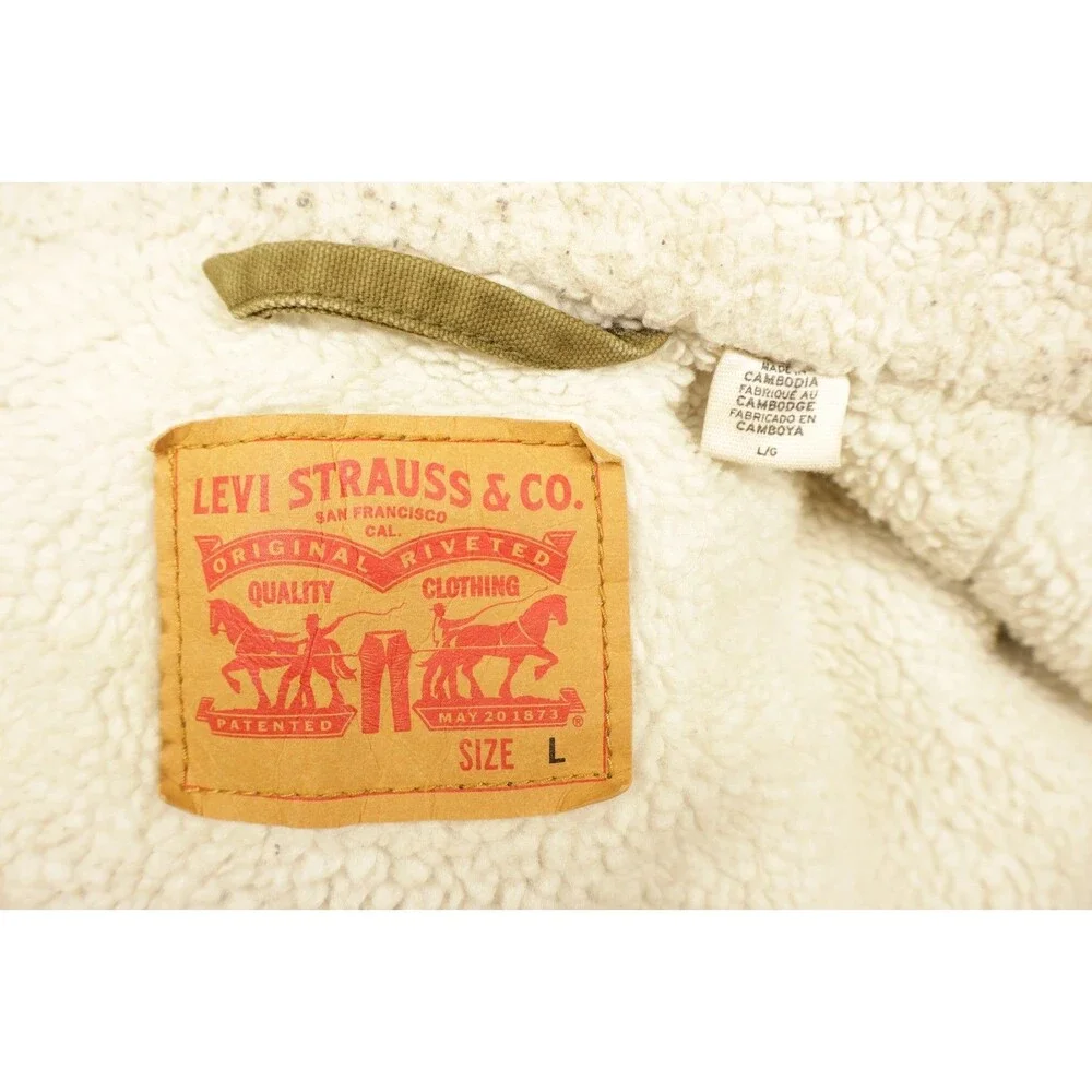 Levis Type 3 Sherpa Trucker Jacket Mens Large L Olive Green Canvas 16365 *READ*